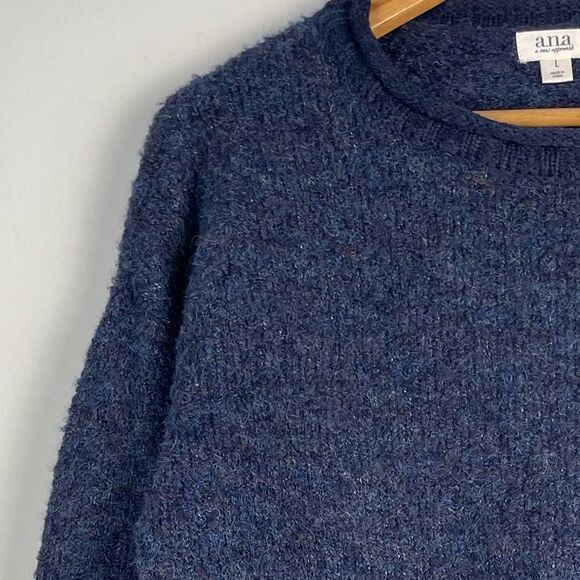 ANA Heathered Blue‎ Boxy Fit Cropped Sweater Size L NEW Crewneck Long Sleeves - Picture 5 of 10